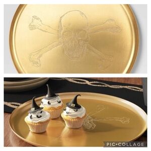 New! Threshold™ 16” Halloween Metal Skull & Crossbones Serving Platter Gold